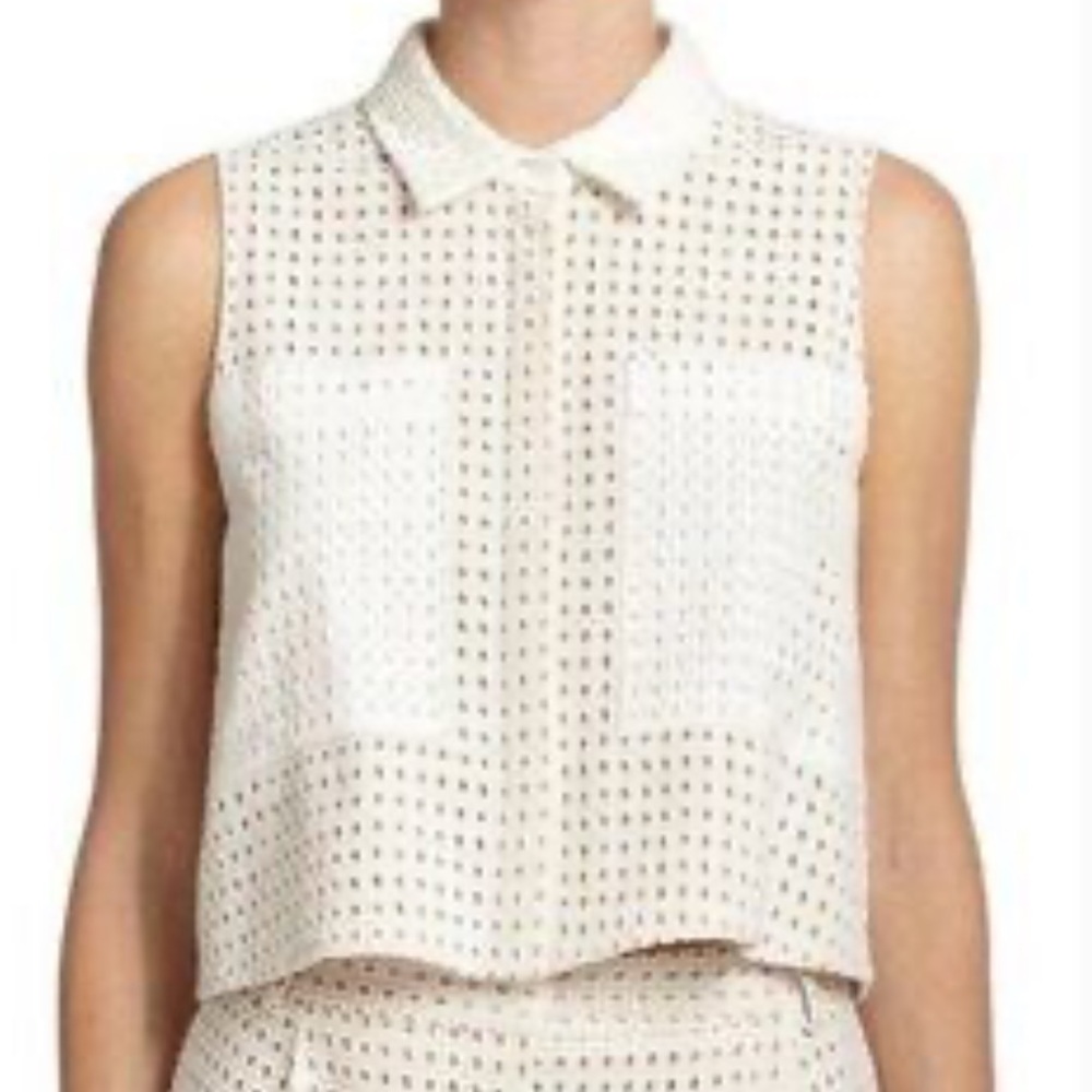 Elle Sasson Elegant Cream Sleeveless Collared Top